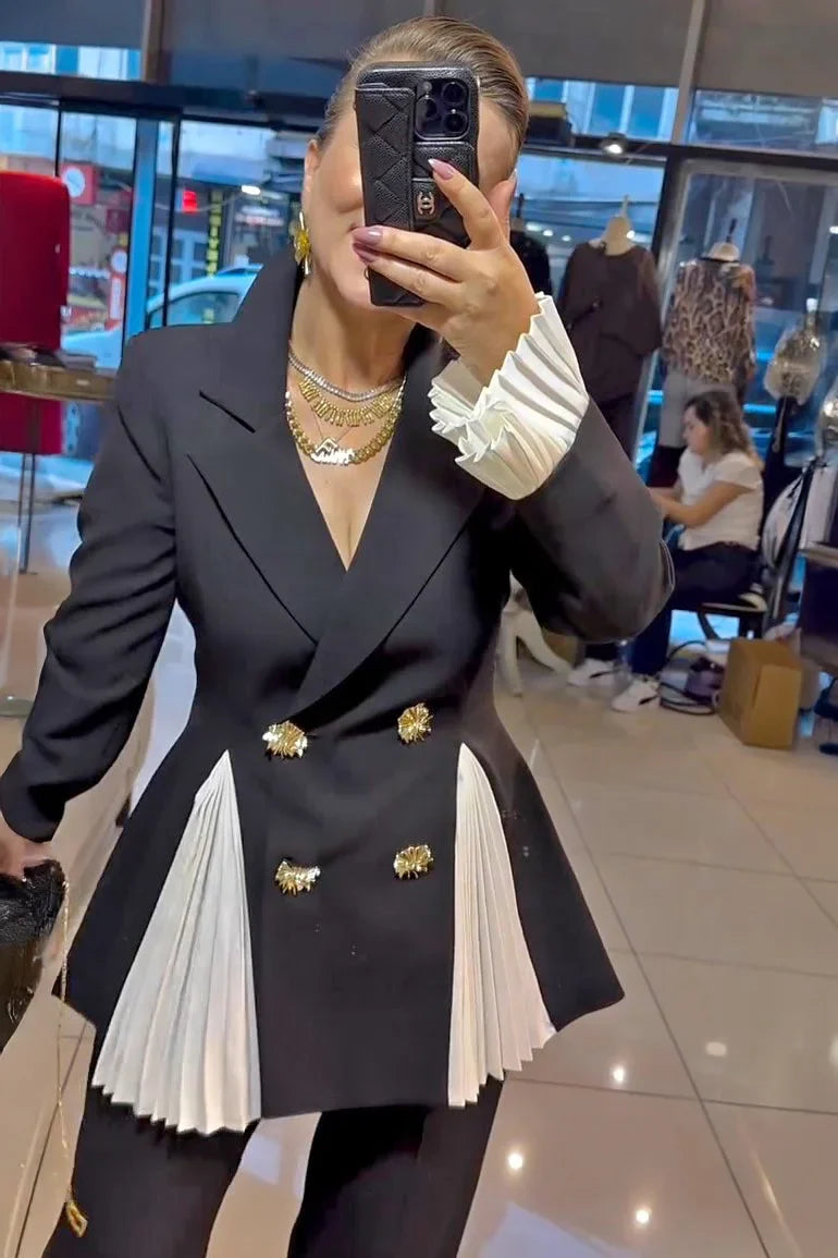 OLIVIA - Blazer de lujo cruzado con detalles plisados