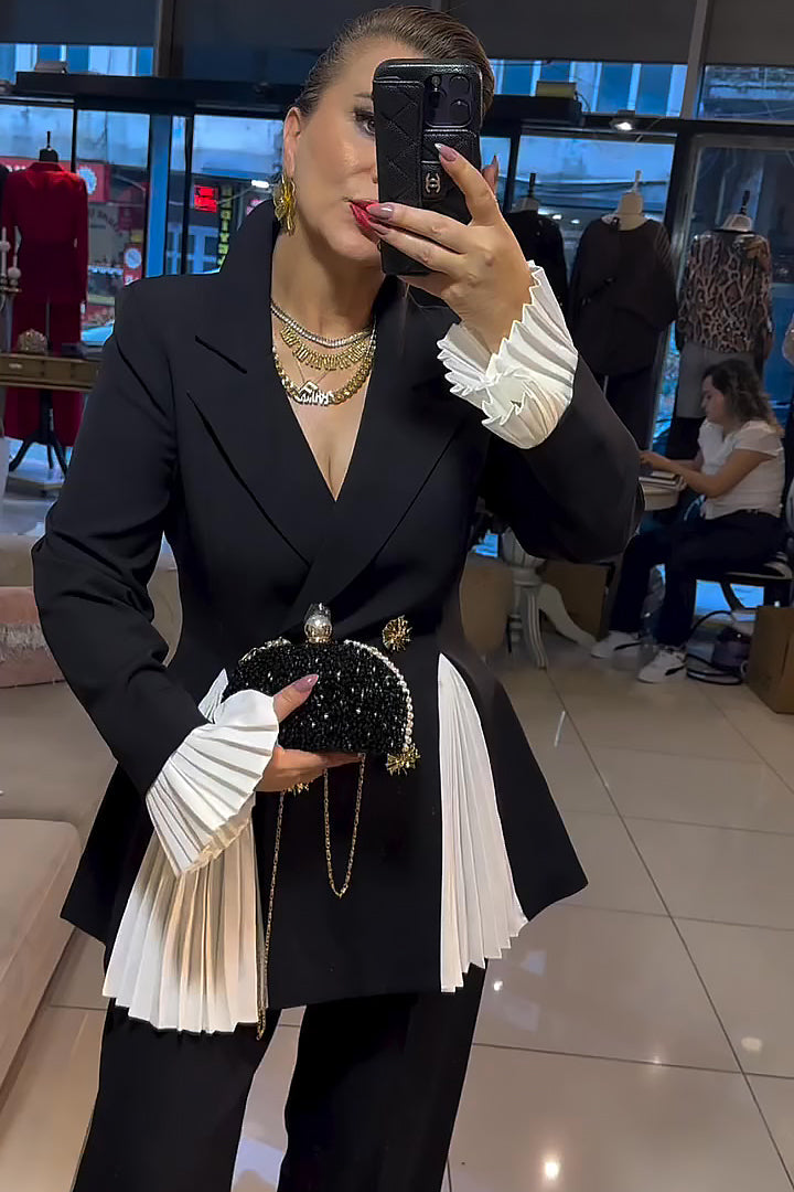 OLIVIA - Blazer de lujo cruzado con detalles plisados