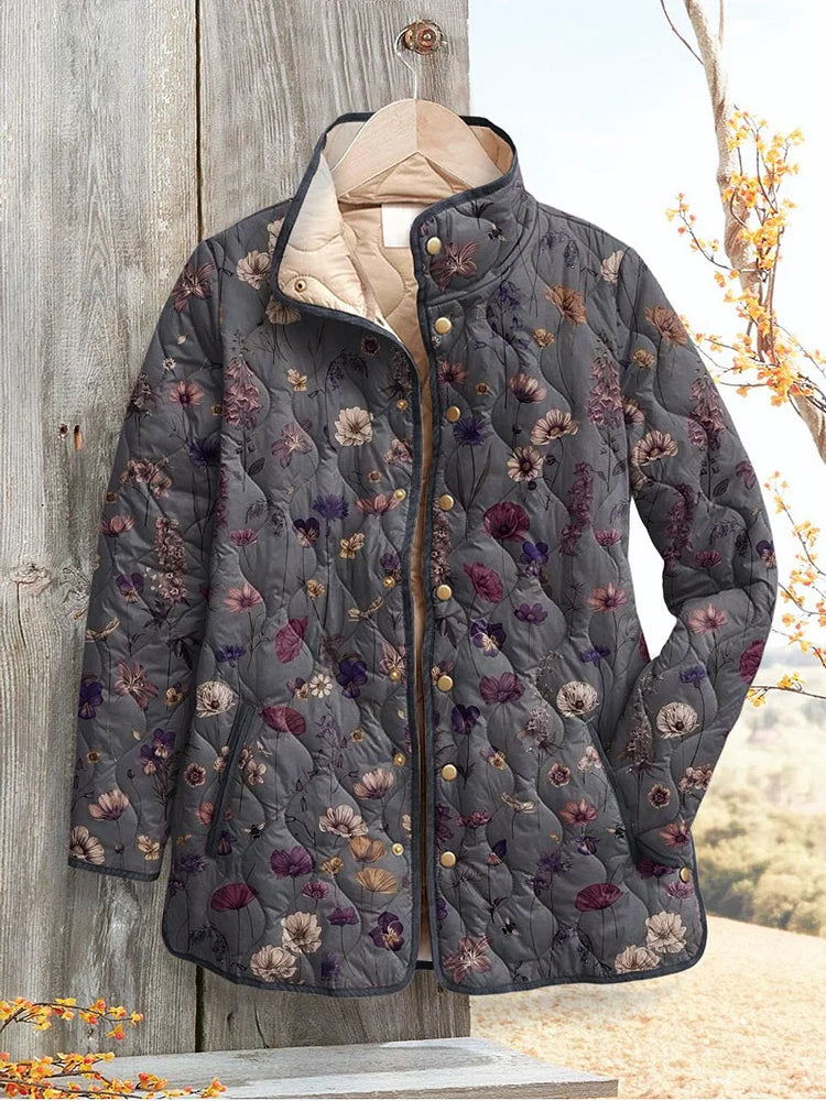 Chaqueta Casual Acolchada Floral Vintage Savannah para Mujeres