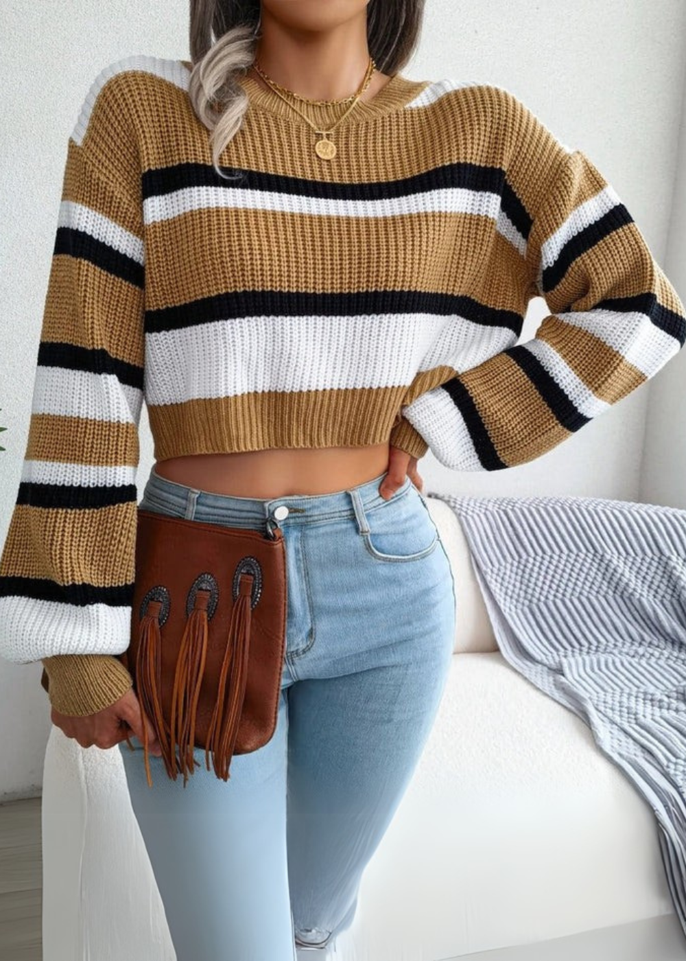 Rosa - Jersey Cropped con Rayas
