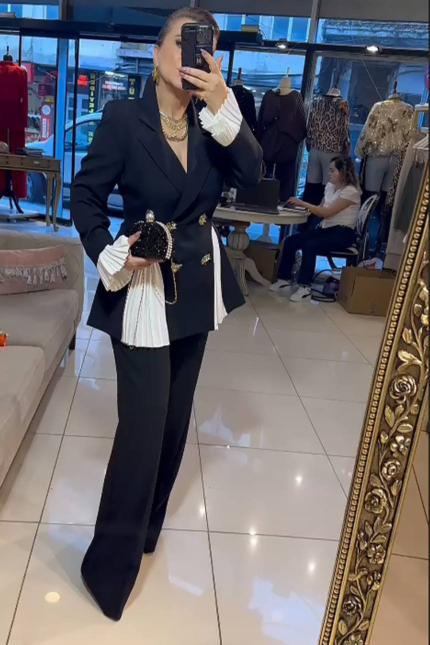 OLIVIA - Blazer de lujo cruzado con detalles plisados