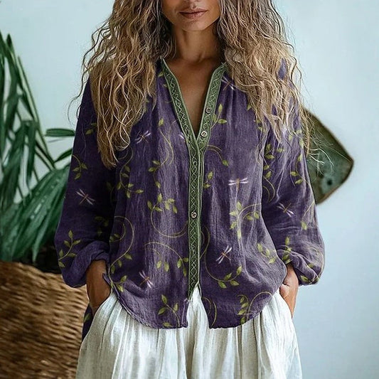 Ambre™ I Blusa com estampa de folhas vintage