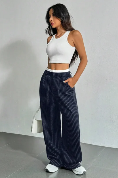 Marisol – Pantalón ancho de rayas con bolsillos
