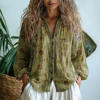 Ambre™ I Blusa com estampa de folhas vintage