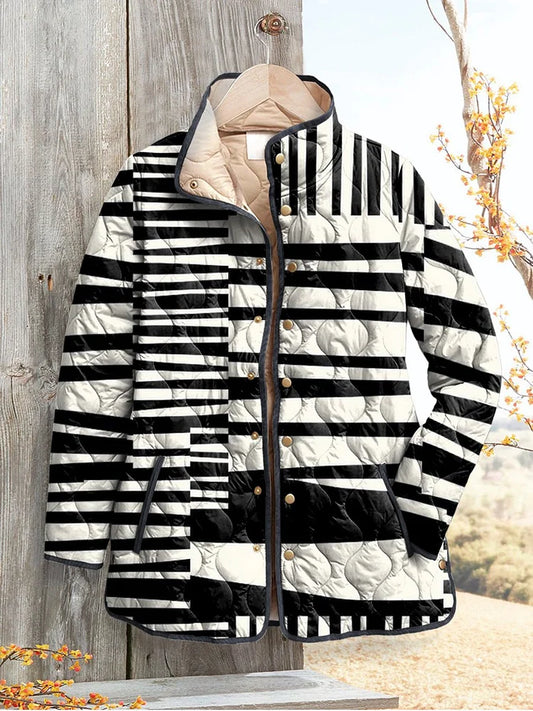 Olivia | Chaqueta Acolchada Abstracta para Dama en Colores Negro y Blanco