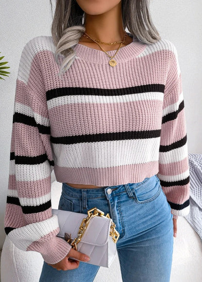 Rosa -  Jersey Cropped con Rayas